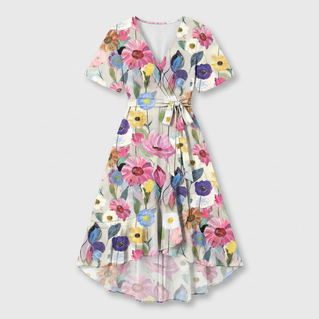 Women's Flutter Sleeve Floral Wrap Midi Dress – Tie Waist
