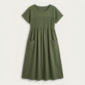 Women's Short Sleeve Pintuck Midi Dress – Pockets