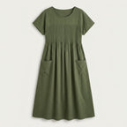 Women's Short Sleeve Pintuck Midi Dress – Pockets