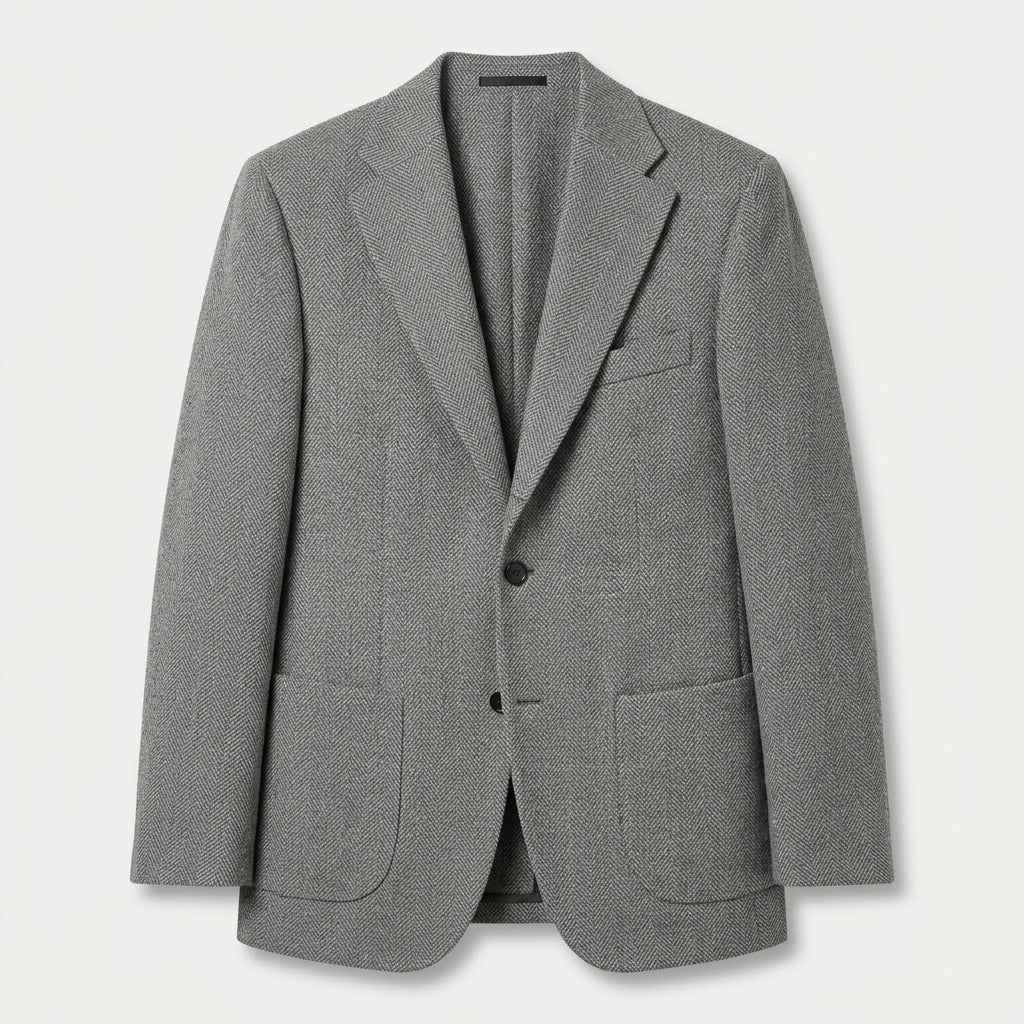 Men's Herringbone Two-Button Blazer – Textured Wool Blend