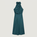 Women's Satin Halter Midi Dress – High Neck