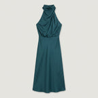 Women's Satin Halter Midi Dress – High Neck