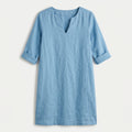 Women's Elbow Sleeve Linen Tunic Dress – V-Neck