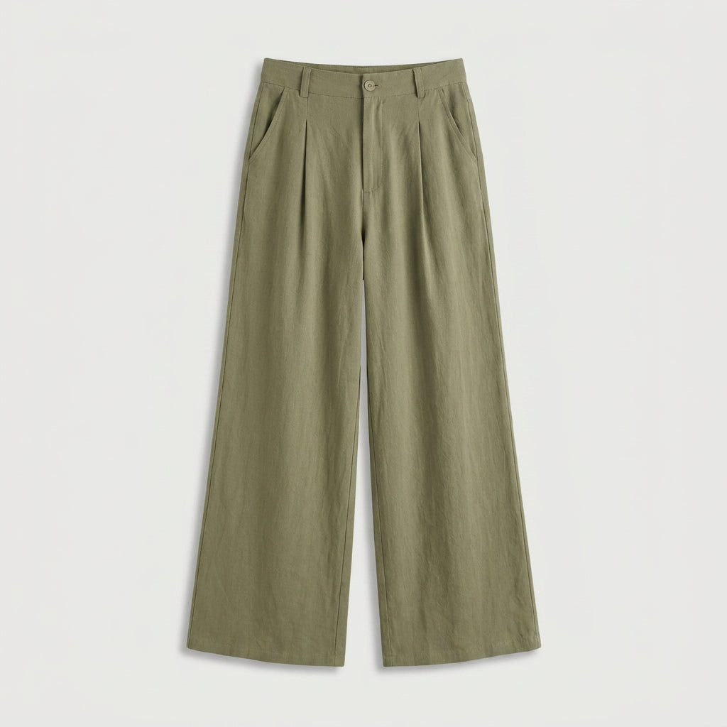 Women's Linen-Blend Wide-Leg Pants – Pleated, High Rise