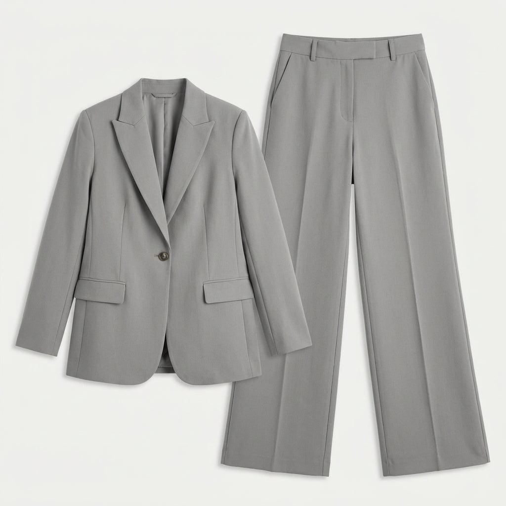 Women's Tailored Suit – Single-Breasted Blazer, Wide-Leg Trousers