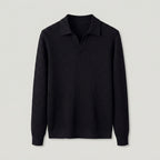 Men's Ribbed Knit Polo Sweater – Open Collar