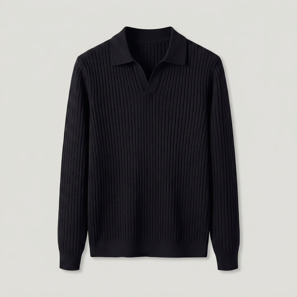 Men's Ribbed Knit Polo Sweater – Open Collar