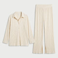 Women's Ribbed Co-Ord Set – Oversized Shirt, Wide-Leg Pants