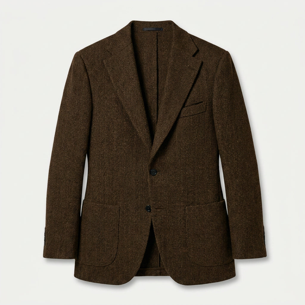 Men's Herringbone Two-Button Blazer – Textured Wool Blend