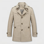 Men's Short Trench Coat – Single-Breasted, Cotton Blend