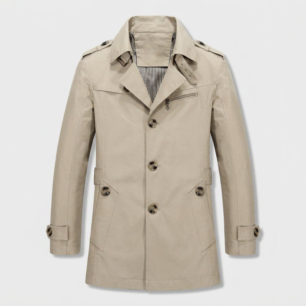 Men's Short Trench Coat – Single-Breasted, Cotton Blend