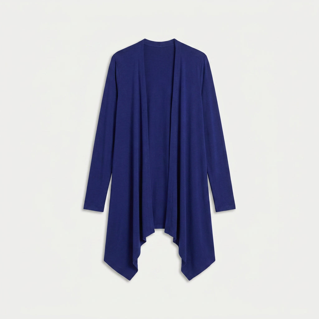 Women's Draped Jersey Cardigan – Open Front, Longline