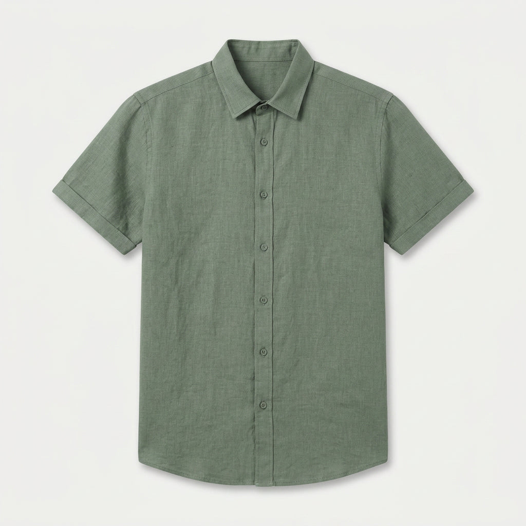 Men's Short-Sleeve Linen Button-Up Shirt – Lightweight