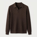 Men's Ribbed Knit Polo Sweater – Open Collar