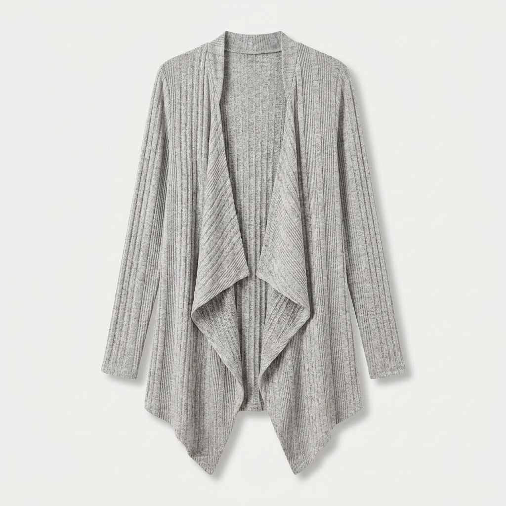 Women's Waterfall Cardigan – Ribbed Knit, Draped Front