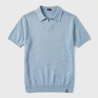 Navy knit polo flatlay