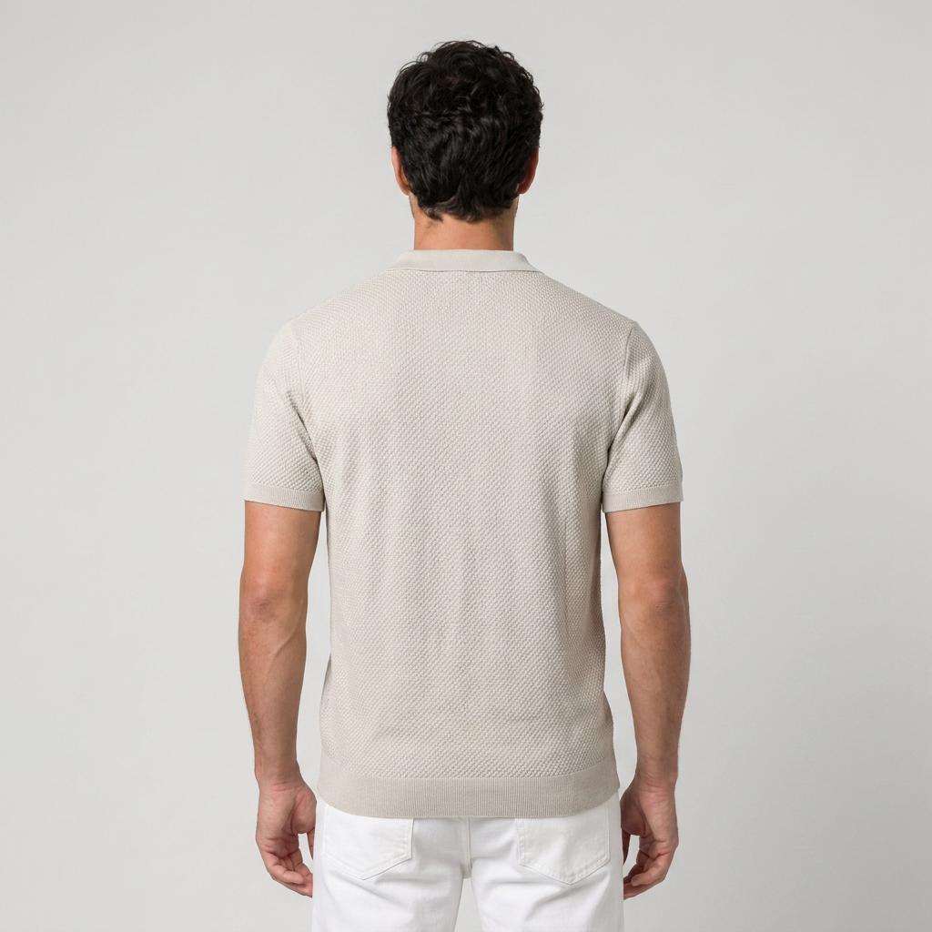 White knit polo back