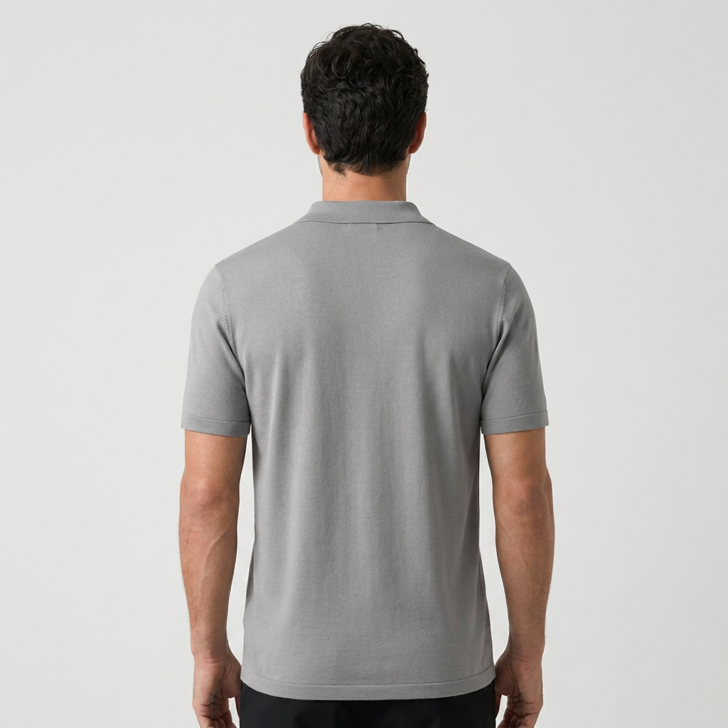 Light blue knit polo back