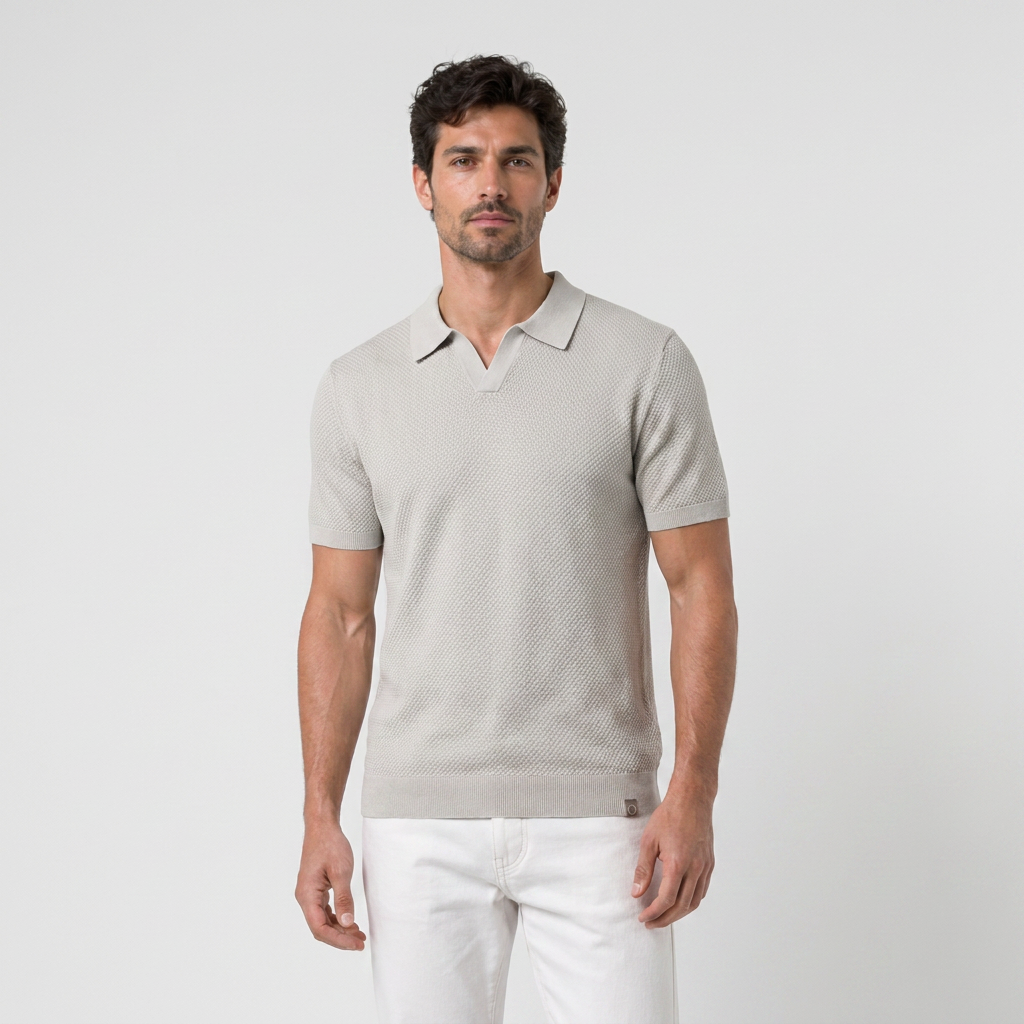 White knit polo front