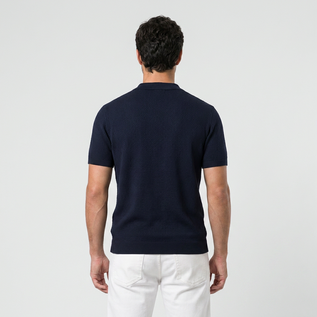 Grey knit polo back