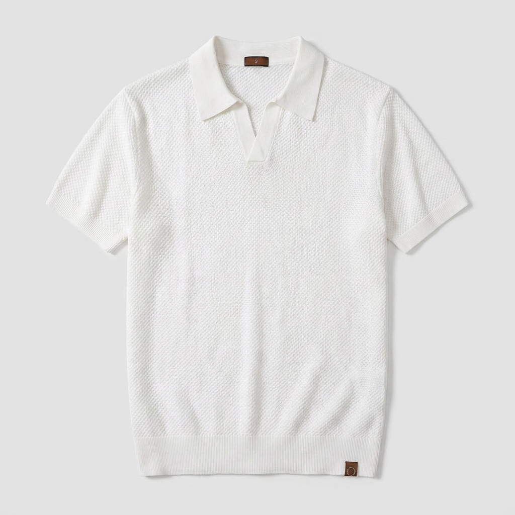 Black knit polo flatlay
