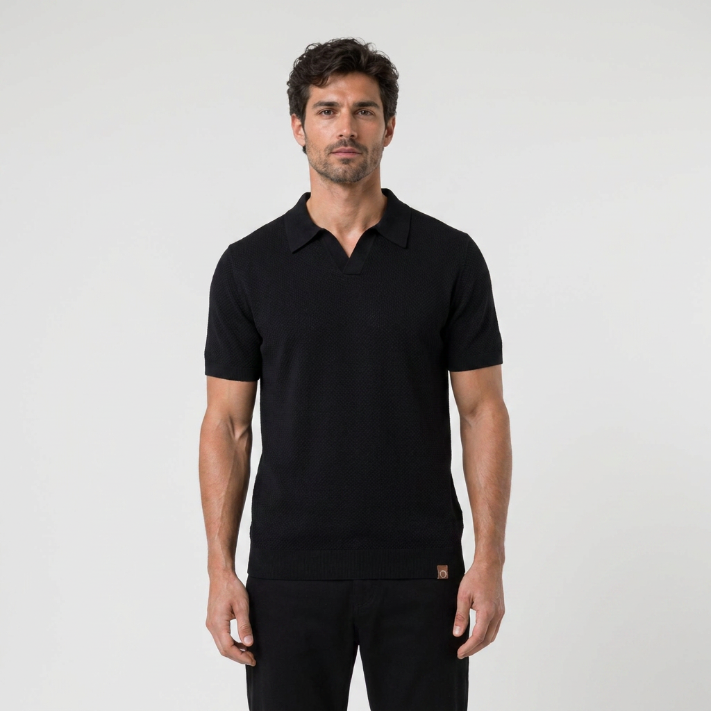 Beige knit polo front