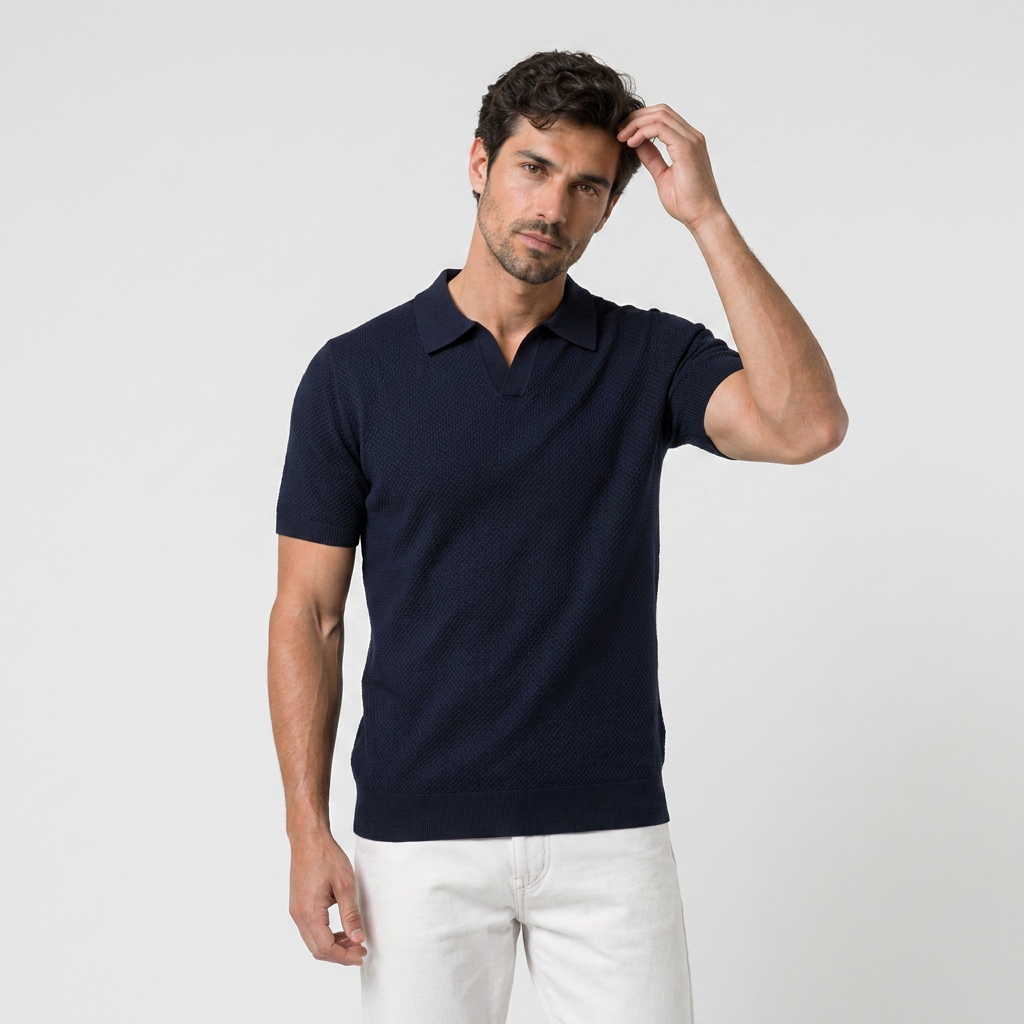 Grey knit polo front