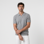 Light blue knit polo front